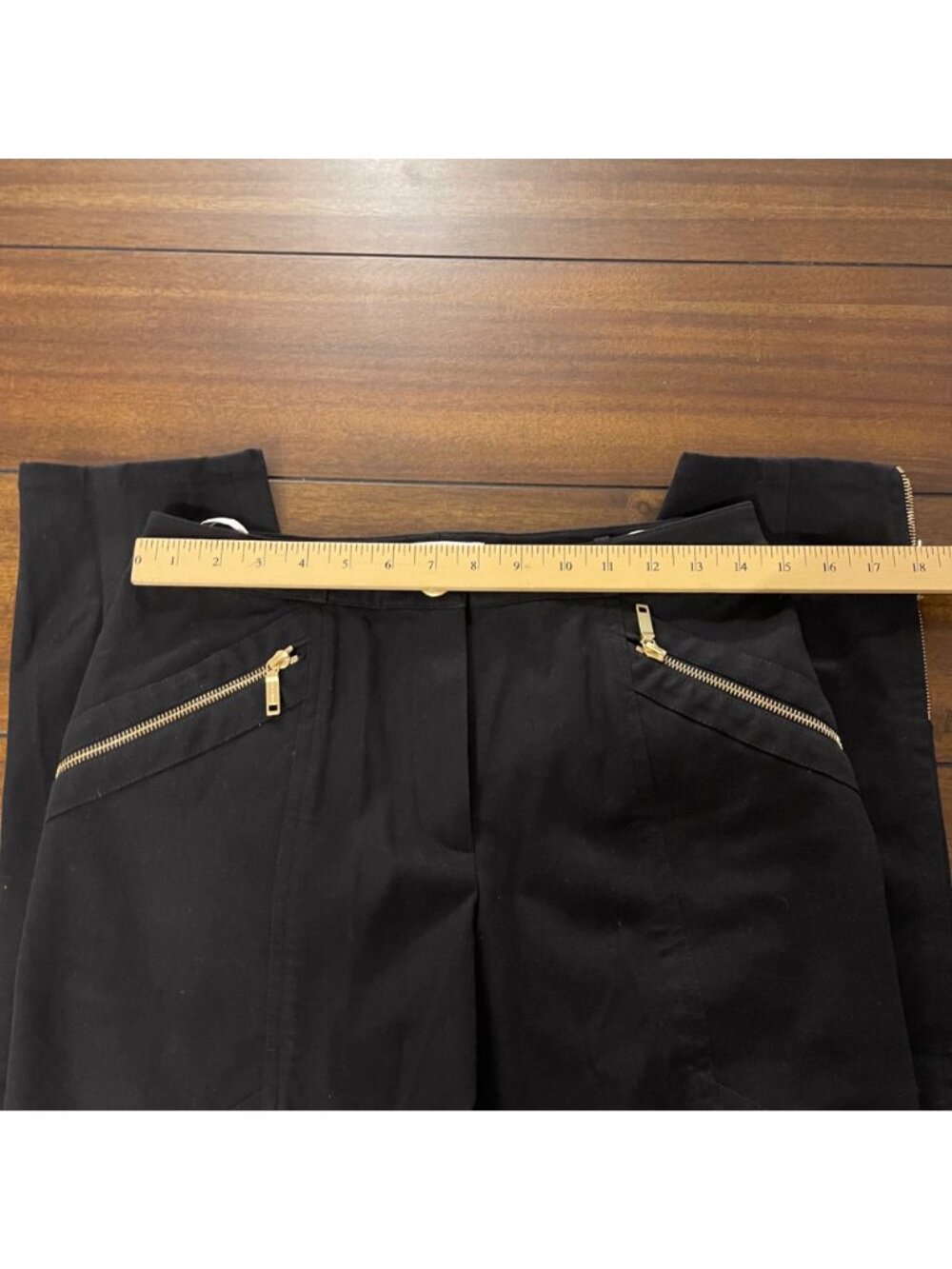 Celine Black Skinny Pants Gold Zipper Details Cotton Spandex Blend Sz 8 or FR40 - Picture 5 of 9